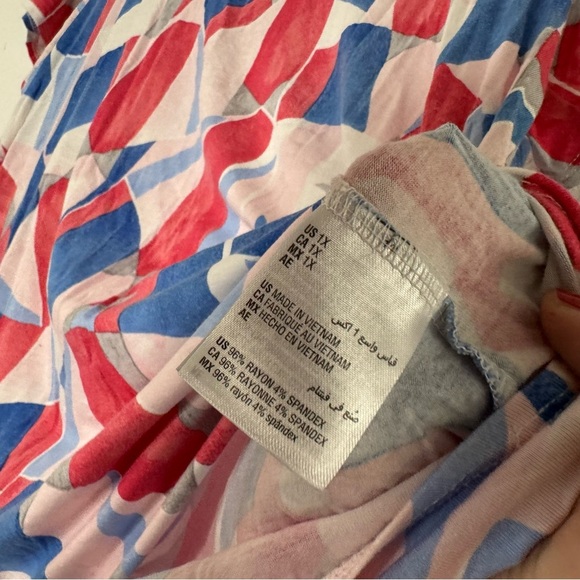 Abstract Patterned Short Sleeve Tee Casual Crewneck Lightweight Top 1X Plus - Picture 8 of 12